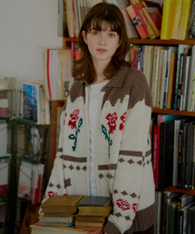 LETTER FROM MOON（レターフロムムーン）の「ローズフラワージャガードニットウールジップアップ（アイボリー）（カーディガン/ボレロ）」