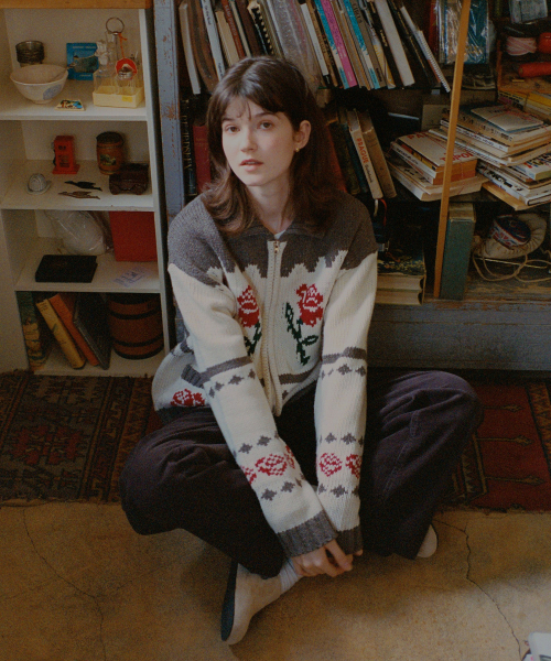 LETTER FROM MOON(レターフロムムーン)の「ローズフラワージャガードニットウールジップアップ(アイボリー)(カーディガン/ボレロ・レディース・その他・FREE)」の7枚目の写真