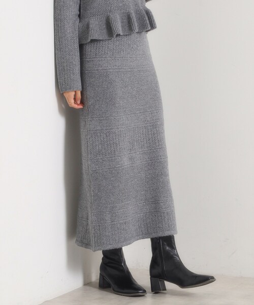 ITS'DEMO（イッツデモ）の「【手洗い可／セットアップ可】柄編みニットスカート（スカート・レディース・ブラック/チャコールグレー・00）」の2枚目の写真