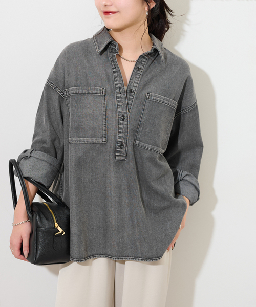 JOURNAL STANDARD relume（ジャーナルスタンダード　レリューム）の「《WEB限定追加2》デニムプルオーバーシャツ（シャツ/ブラウス・レディース・ブラック/ネイビー・FREE）」の7枚目の写真