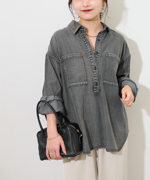 JOURNAL STANDARD relume（ジャーナルスタンダード　レリューム）の「《WEB限定追加2》デニムプルオーバーシャツ（シャツ/ブラウス・レディース・ブラック/ネイビー・FREE）」の8枚目の写真