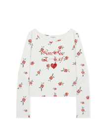 ESCAPEFROM（エスケープフロム）の「Love and Crayon Rose Full Print Slim Fit Boat Neck Long Sleeve Ivory（Tシャツ/カットソー）」