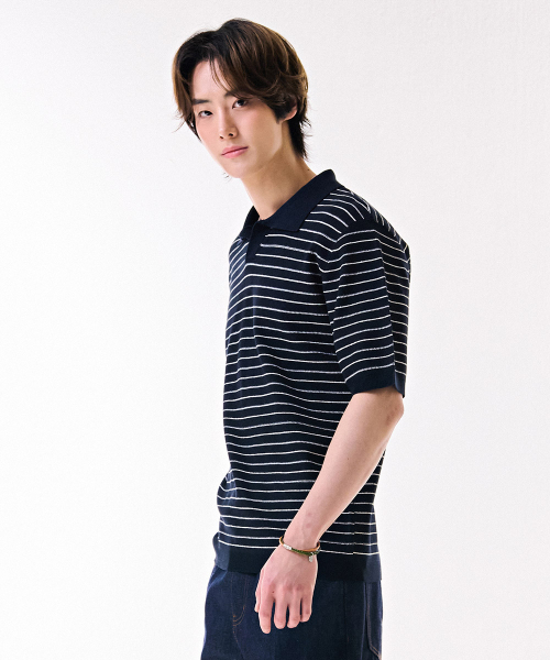 CHASECULT(チェイスカルト)の「男性クールタッチストライプオープンカラー半袖スウェット-DBRK5612D04(ニット/セーター・メンズ・ネイビー・95/100/105)」の5枚目の写真