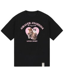 [ユニセックス]4 ラブリーキャット 半袖Tシャツ_ブラック
