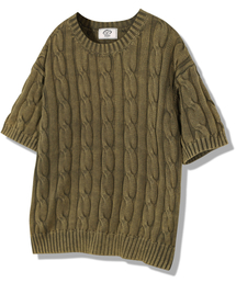 GUBIN（グビン）の「[シーズンオフ] ケーブルウォッシング半袖ニット - カーキ（Tシャツ/カットソー）」