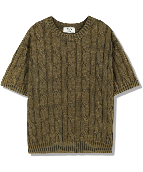 GUBIN（グビン）の「[シーズンオフ] ケーブルウォッシング半袖ニット - カーキ（Tシャツ/カットソー・レディース・その他・SMALL/MEDIUM/LARGE）」の2枚目の写真