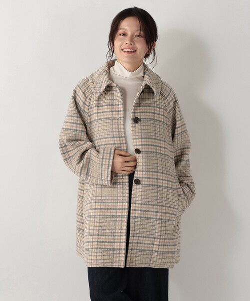 チェックステンカラーシャギーコート（その他アウター）｜Afternoon