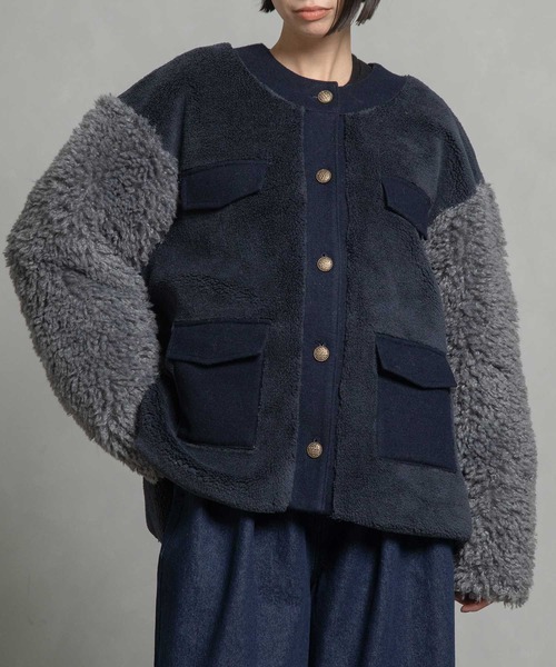 MARECHAL TERRE（マルシャルテル）の「ボアコンビネーションブルゾン（ブルゾン・レディース・ブラック/チャコールグレー/ブラウン/ネイビー・MEDIUM）」の4枚目の写真