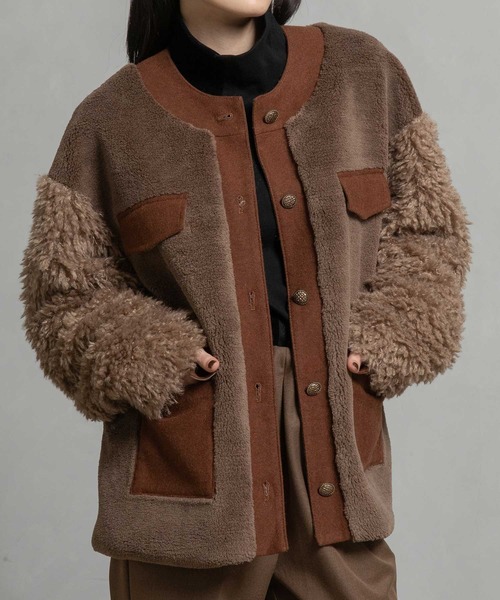 MARECHAL TERRE（マルシャルテル）の「ボアコンビネーションブルゾン（ブルゾン・レディース・ブラック/チャコールグレー/ブラウン/ネイビー・MEDIUM）」の3枚目の写真