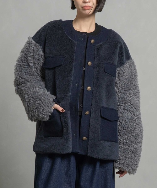 MARECHAL TERRE（マルシャルテル）の「ボアコンビネーションブルゾン（ブルゾン・レディース・ブラック/チャコールグレー/ブラウン/ネイビー・MEDIUM）」の5枚目の写真