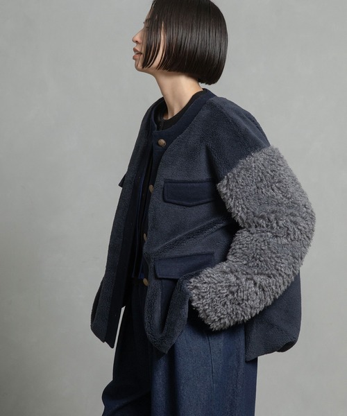 MARECHAL TERRE（マルシャルテル）の「ボアコンビネーションブルゾン（ブルゾン・レディース・ブラック/チャコールグレー/ブラウン/ネイビー・MEDIUM）」の6枚目の写真