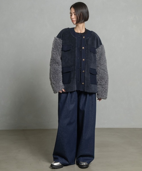 MARECHAL TERRE（マルシャルテル）の「ボアコンビネーションブルゾン（ブルゾン・レディース・ブラック/チャコールグレー/ブラウン/ネイビー・MEDIUM）」の10枚目の写真