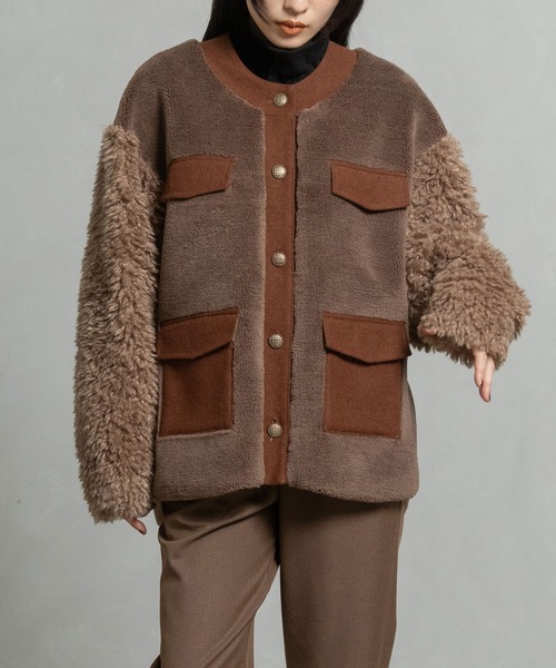 MARECHAL TERRE（マルシャルテル）の「ボアコンビネーションブルゾン（ブルゾン・レディース・ブラック/チャコールグレー/ブラウン/ネイビー・MEDIUM）」の16枚目の写真