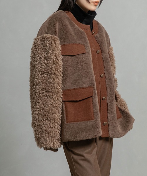 MARECHAL TERRE（マルシャルテル）の「ボアコンビネーションブルゾン（ブルゾン・レディース・ブラック/チャコールグレー/ブラウン/ネイビー・MEDIUM）」の17枚目の写真