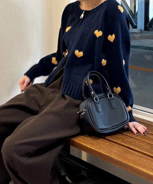 ISOOK / アイスー】ハート柄ニットカーディガン / ダブルジップ