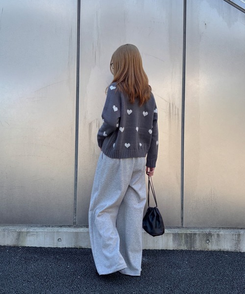 ISOOK / アイスー】ハート柄ニットカーディガン / ダブルジップ