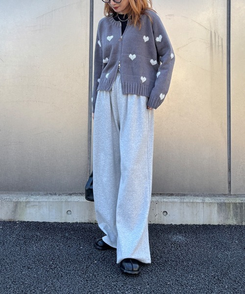 ISOOK（アイスー）の「【ISOOK / アイスー】ハート柄ニットカーディガン / ダブルジップ ファスナー ニット セーター クロップド丈 ショート丈 厚手 クルーネック 丸首 羽織り ネイビー グレー ZOZOTOWN限定（カーディガン/ボレロ・レディース・ネイビー/グレー・FREE）」の19枚目の写真