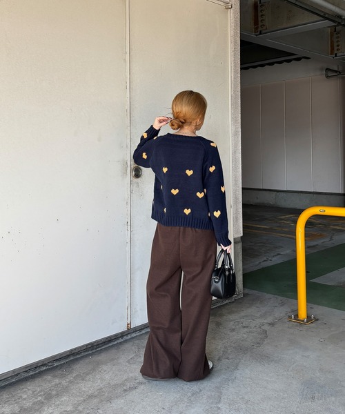 ISOOK カーディガン ISOOK / アイスー】ハート柄ニットカーディガン / ダブルジップ