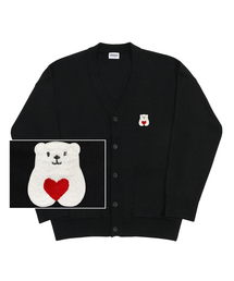 GRAVER（グレーバー）の「[UNISEX] POLABEAR RED HEART EMBROIDERED KNIT CARDIGAN_BLACK（カーディガン/ボレロ・メンズ）」