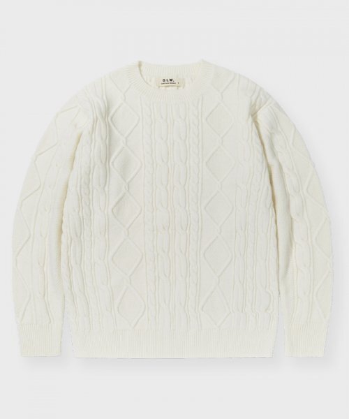 GLW(ジーエルダブリュ)の「ケーブルクルーネックセーターニットアイボリー(ニット/セーター・レディース・その他・LARGE/MEDIUM/SMALL)」の1枚目の写真