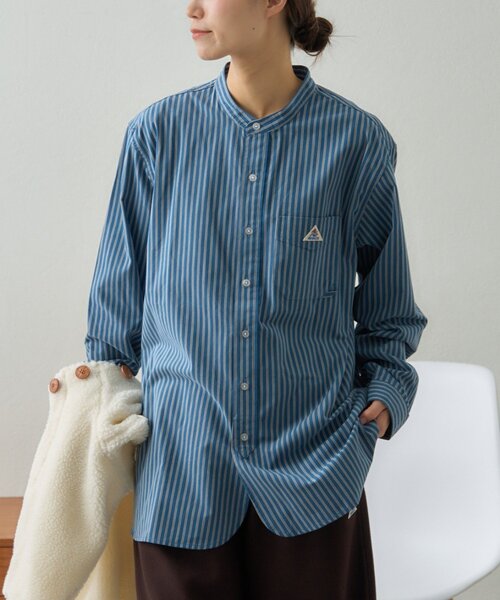 GEVACO(ゲバコ)の「【GEVACO】起毛バンドカラーシャツ(シャツ/ブラウス・レディース・モカ/ブラック/ブルー・MEDIUM/LARGE)」の1枚目の写真