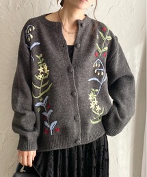 花柄フラワー刺繍長袖ニットカーディガン