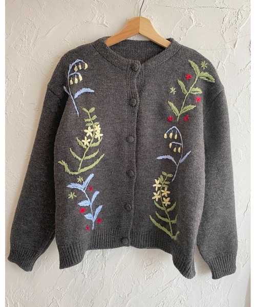 セール】花柄フラワー刺繍長袖ニットカーディガン（カーディガン