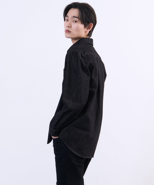 PLAC（プラック）の「ノンフェイドロングスリーブデニムシャツブラック（シャツ/ブラウス・メンズ・その他・SMALL/MEDIUM/LARGE）」の2枚目の写真