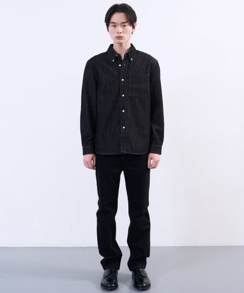 PLAC（プラック）の「ノンフェイドロングスリーブデニムシャツブラック（シャツ/ブラウス・メンズ・その他・SMALL/MEDIUM/LARGE）」の3枚目の写真