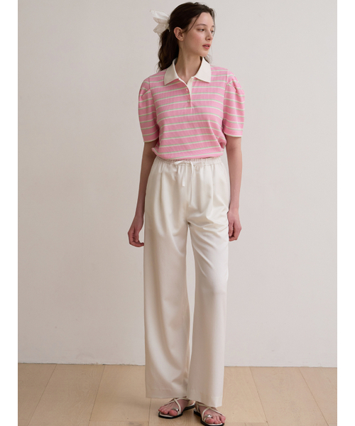 BEMUSE MANSION(ビミューズマンション)の「Stripe collar puff top - Pink(Tシャツ/カットソー・レディース・ピンク・FREE)」の3枚目の写真