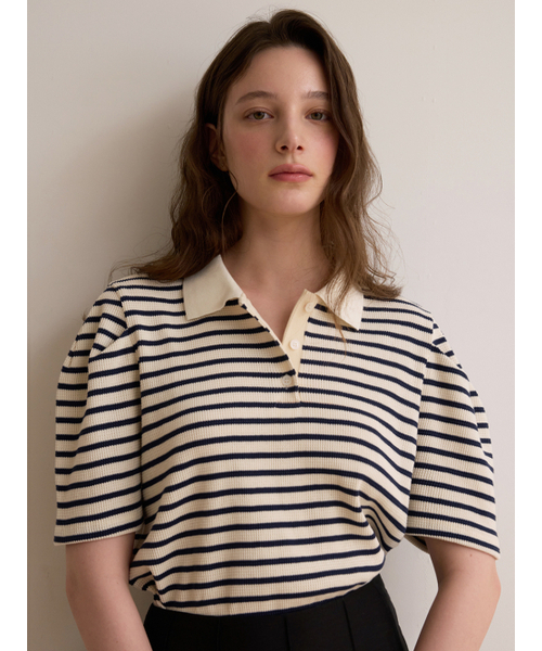 BEMUSE MANSION(ビミューズマンション)の「Stripe collar puff top - Pink(Tシャツ/カットソー・レディース・ピンク・FREE)」の4枚目の写真
