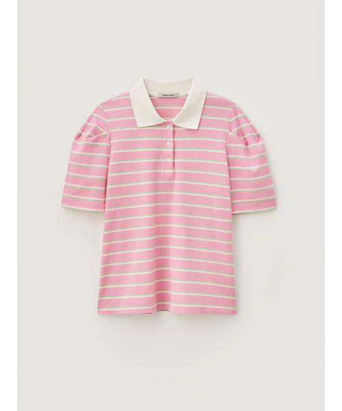 BEMUSE MANSION(ビミューズマンション)の「Stripe collar puff top - Pink(Tシャツ/カットソー・レディース・ピンク・FREE)」の5枚目の写真