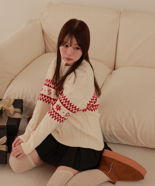 M DOLLY(エムドリー)の「ribbon nordic lyria knit tops/リボンノルディックリリアニットトップス(ニット/セーター・レディース・ネイビー/アイボリー・FREE)」の11枚目の写真