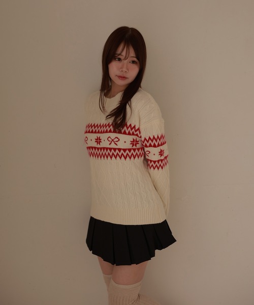 M DOLLY(エムドリー)の「ribbon nordic lyria knit tops/リボンノルディックリリアニットトップス(ニット/セーター・レディース・ネイビー/アイボリー・FREE)」の13枚目の写真