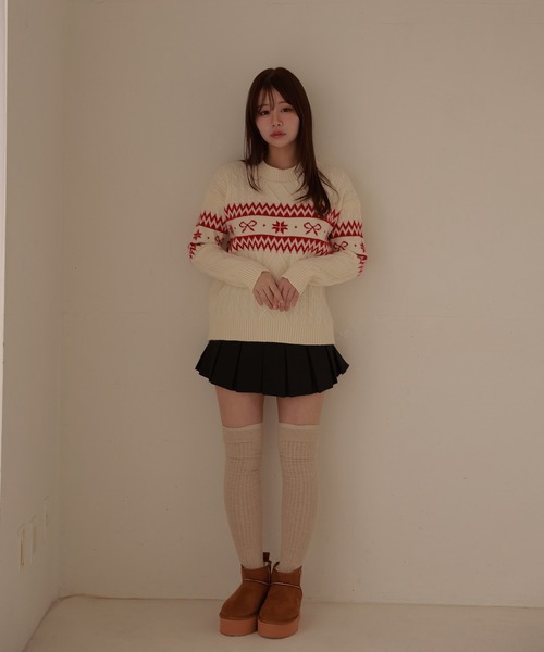 M DOLLY(エムドリー)の「ribbon nordic lyria knit tops/リボンノルディックリリアニットトップス(ニット/セーター・レディース・ネイビー/アイボリー・FREE)」の14枚目の写真