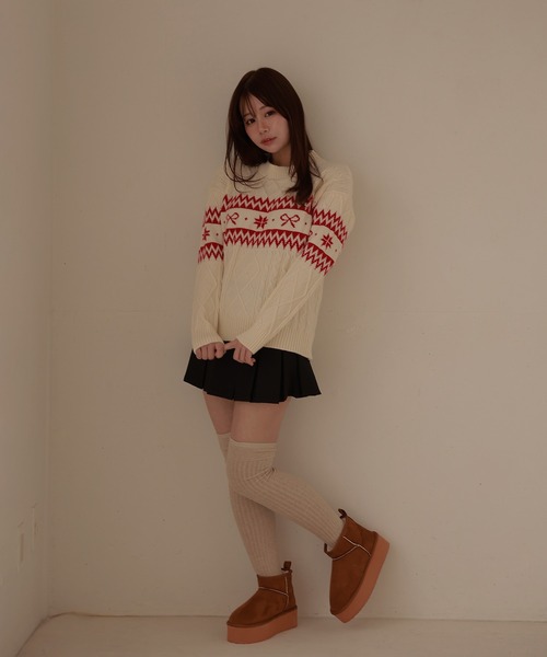M DOLLY(エムドリー)の「ribbon nordic lyria knit tops/リボンノルディックリリアニットトップス(ニット/セーター・レディース・ネイビー/アイボリー・FREE)」の15枚目の写真