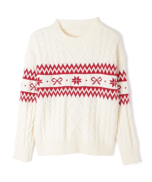 M DOLLY(エムドリー)の「ribbon nordic lyria knit tops/リボンノルディックリリアニットトップス(ニット/セーター・レディース・ネイビー/アイボリー・FREE)」の16枚目の写真