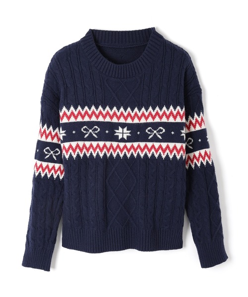 M DOLLY(エムドリー)の「ribbon nordic lyria knit tops/リボンノルディックリリアニットトップス(ニット/セーター・レディース・ネイビー/アイボリー・FREE)」の17枚目の写真