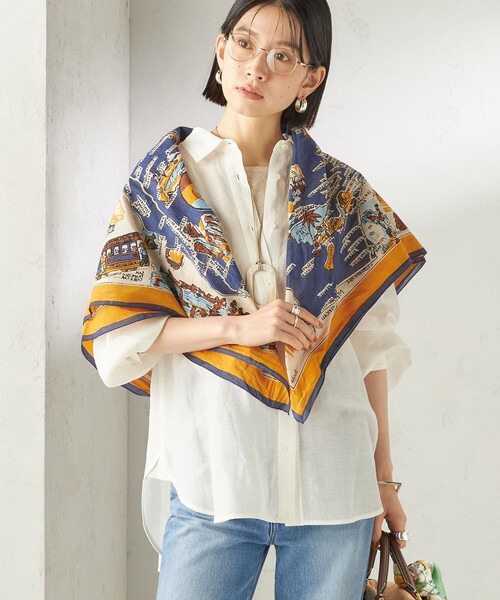 BINDU(ビンドゥー)の「BINDU: スカーフ 100×100(バンダナ/スカーフ・レディース・オレンジ/ネイビー/ライトブルー/ナチュラル/ブルー系その他/サックスブルー・ONE SIZE)」の10枚目の写真