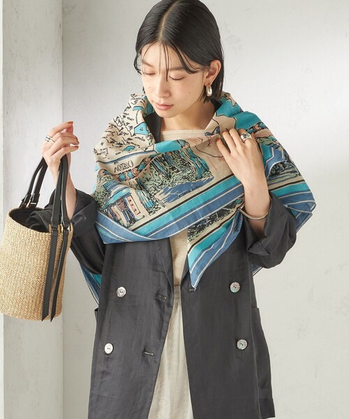 BINDU ビンドゥー　スカーフ 100*100 25AW NY柄　ブルー BINDU ビンドゥー スカーフ 100*100 25AW NY柄 ブルー BINDU