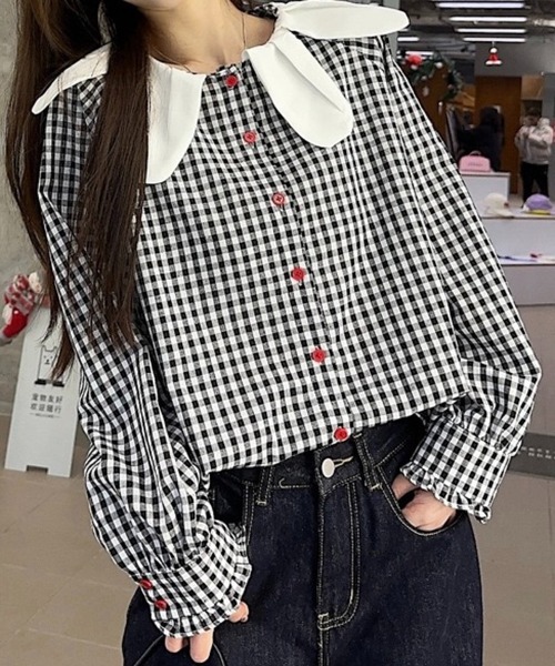 オールドマンズテーラー　ギンガムチェック　ピエロカラーブラウス　襟 60%OFF】(5651) R&D.M.Co-/OLDMANS TAILOR(アールアンドディーエムコー