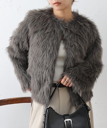 COLONY 2139 | ロングファーノーカラーショートコート(ノーカラーコート)