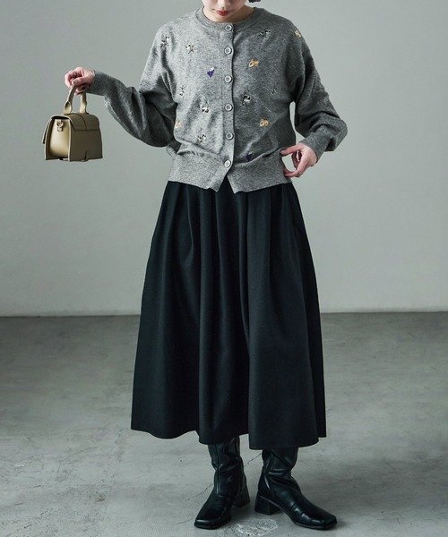 Fashion Letter（ファッションレター）の「レトロ刺繍 クルーニットカーディガン（ニット/セーター・レディース・ブラック/杢グレー/ブラウン・M）」の3枚目の写真
