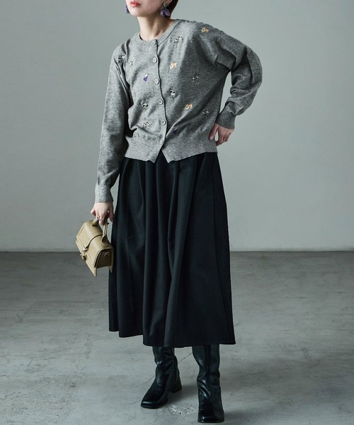Fashion Letter（ファッションレター）の「レトロ刺繍 クルーニットカーディガン（ニット/セーター・レディース・ブラック/杢グレー/ブラウン・M）」の8枚目の写真
