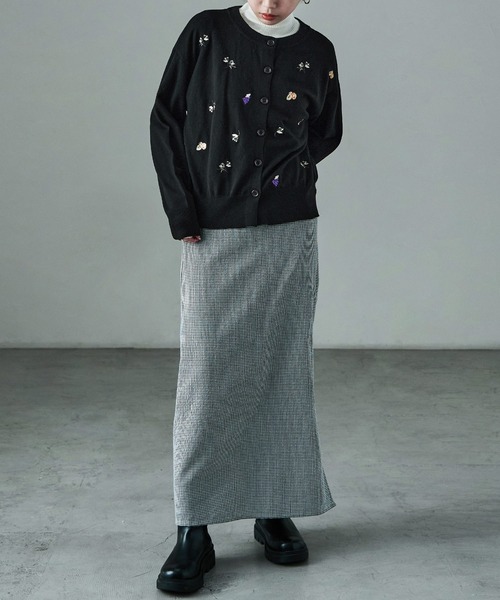Fashion Letter（ファッションレター）の「レトロ刺繍 クルーニットカーディガン（ニット/セーター・レディース・ブラック/杢グレー/ブラウン・M）」の14枚目の写真