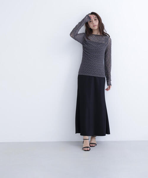 NATURAL BEAUTY BASIC（ナチュラルビューティーベーシック）の「◇レースドレープカットソー（Tシャツ/カットソー・レディース・ベージュ/オフホワイト/チャコールグレー・FREE）」の4枚目の写真
