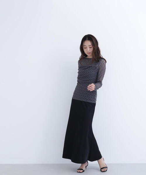 NATURAL BEAUTY BASIC（ナチュラルビューティーベーシック）の「◇レースドレープカットソー（Tシャツ/カットソー・レディース・ベージュ/オフホワイト/チャコールグレー・FREE）」の6枚目の写真