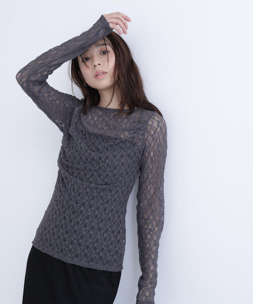 NATURAL BEAUTY BASIC（ナチュラルビューティーベーシック）の「◇レースドレープカットソー（Tシャツ/カットソー・レディース・ベージュ/オフホワイト/チャコールグレー・FREE）」の7枚目の写真