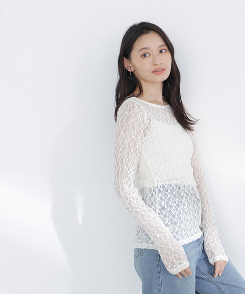 NATURAL BEAUTY BASIC（ナチュラルビューティーベーシック）の「◇レースドレープカットソー（Tシャツ/カットソー・レディース・ベージュ/オフホワイト/チャコールグレー・FREE）」の20枚目の写真