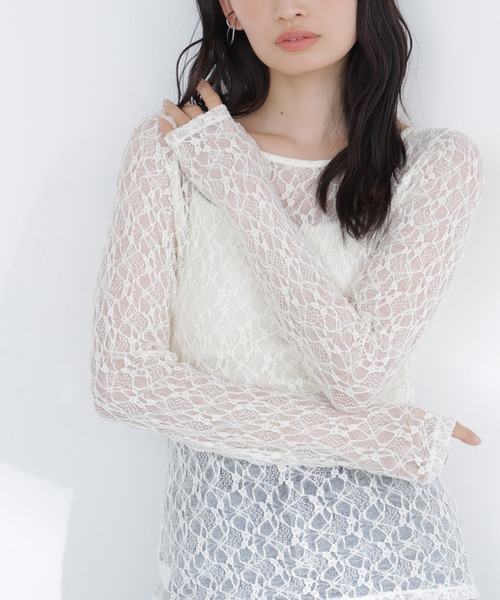 NATURAL BEAUTY BASIC（ナチュラルビューティーベーシック）の「◇レースドレープカットソー（Tシャツ/カットソー・レディース・ベージュ/オフホワイト/チャコールグレー・FREE）」の2枚目の写真